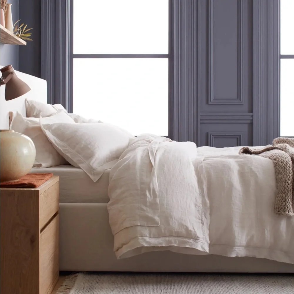 Quince European Linen Double Flange Duvet Cover Full Queen Sand 119
